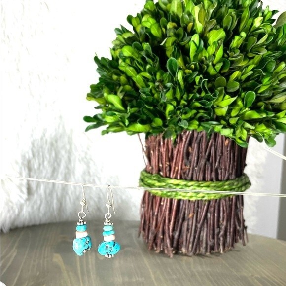 Boho Raw Stacked Turquoise Drop Earrings - Picture 5 of 8
